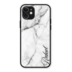 White Marble Patter Glass Case Cover For iPhone 12