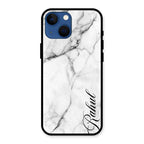 White Marble Patter Glass Case Cover For iPhone 13 mini