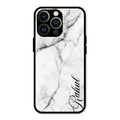 White Marble Patter Glass Case Cover For iPhone 13 Pro Max