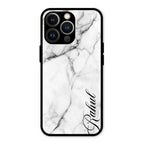 White Marble Patter Glass Case Cover For iPhone 13 Pro Max