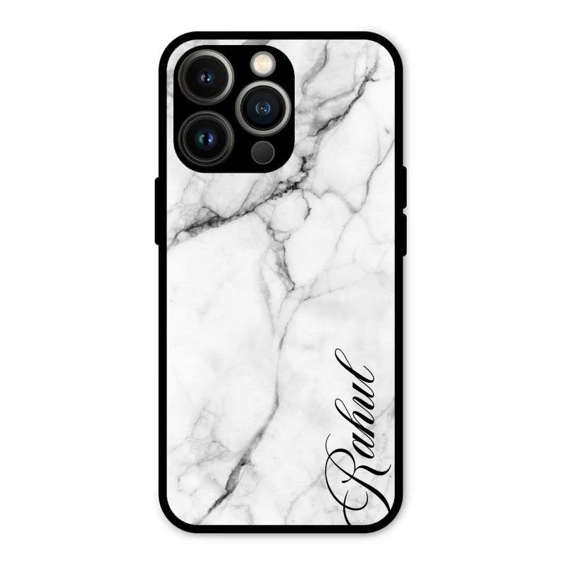 White Marble Patter Glass Case Cover For iPhone 13 Pro