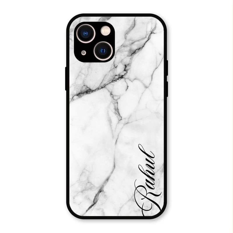 White Marble Patter Glass Case Cover For iPhone 13