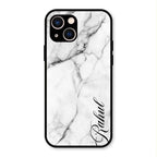 White Marble Patter Glass Case Cover For iPhone 13