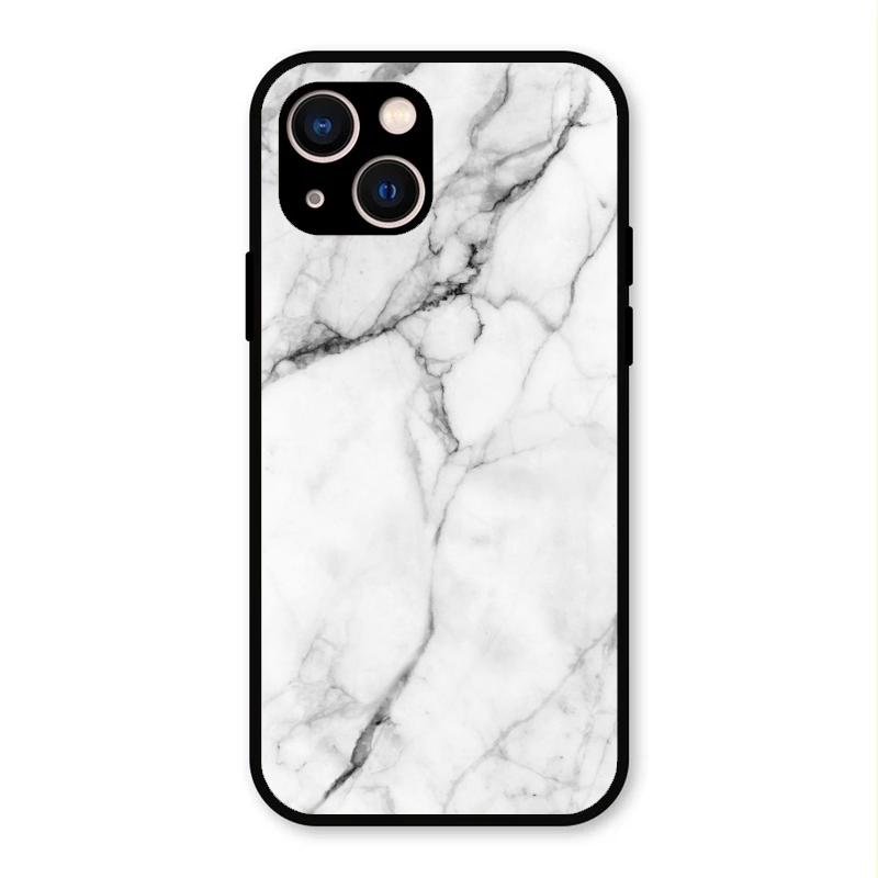 White Marble Patter Glass Case Cover For iPhone 13