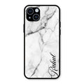 White Marble Patter Glass Case Cover For iPhone 14 Plus