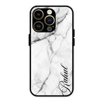White Marble Patter Glass Case Cover For iPhone 14 Pro Max