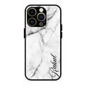 White Marble Patter Glass Case Cover For iPhone 14 Pro