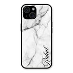 White Marble Patter Glass Case Cover For iPhone 15 Plus
