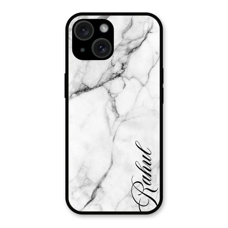 White Marble Patter Glass Case Cover For iPhone 15 Plus