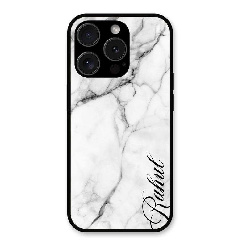 White Marble Patter Glass Case Cover For iPhone 15 Pro Max