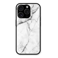 White Marble Patter Glass Case Cover For iPhone 15 Pro Max