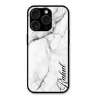 White Marble Patter Glass Case Cover For iPhone 15 Pro Max