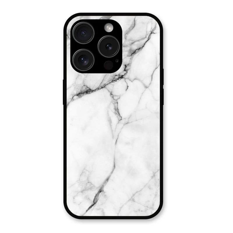 White Marble Patter Glass Case Cover For iPhone 15 Pro Max