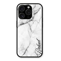 White Marble Patter Glass Case Cover For iPhone 15 Pro
