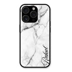White Marble Patter Glass Case Cover For iPhone 15 Pro
