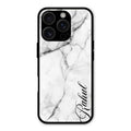 White Marble Patter Glass Case Cover For iPhone 16 Pro