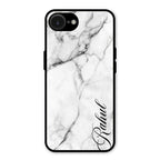 White Marble Patter Glass Case Cover For iPhone 16e