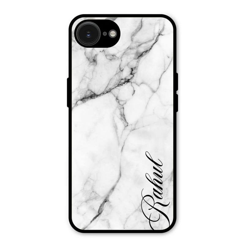 White Marble Patter Glass Case Cover For iPhone 16e