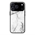 White Marble Patter Glass Case Cover For iiPhone 17 Pro Max