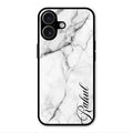 White Marble Patter Glass Case Cover For iPhone 17