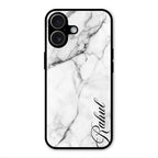 White Marble Patter Glass Case Cover For iPhone 17