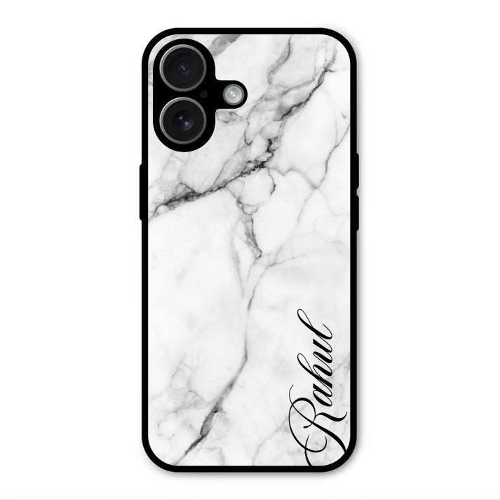 White Marble Patter Glass Case Cover For iPhone 17