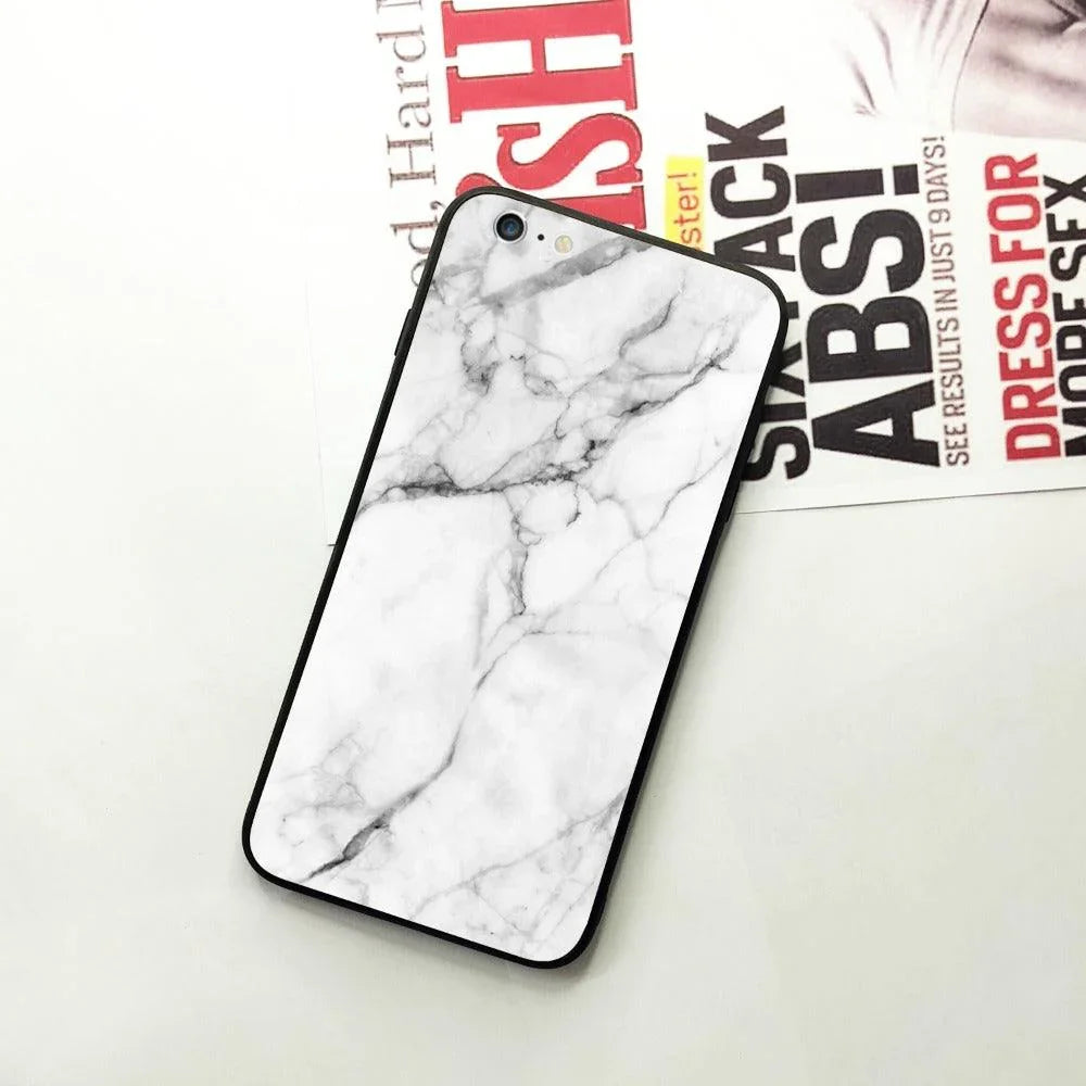 White Marble Patter Glass Case Cover For iPhone - ShopOnCliQ