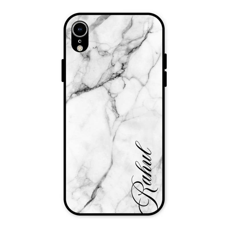White Marble Patter Glass Case Cover For iPhone XR