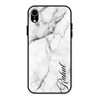 White Marble Patter Glass Case Cover For iPhone XR