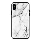 White Marble Patter Glass Case Cover For iPhone XS