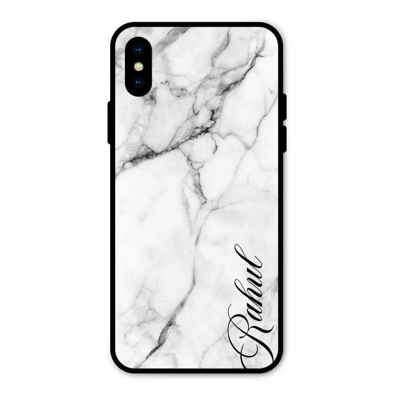 White Marble Patter Glass Case Cover For iPhone XS