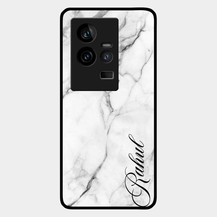 White Marble Patter Glass Case Cover For Iqoo 11 5G