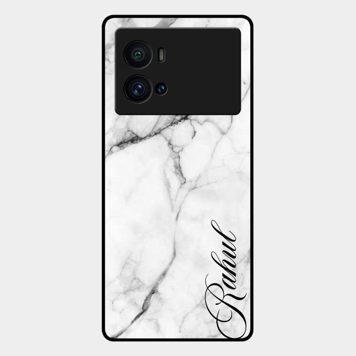 White Marble Patter Glass Case Cover For Iqoo 9 Pro 5G