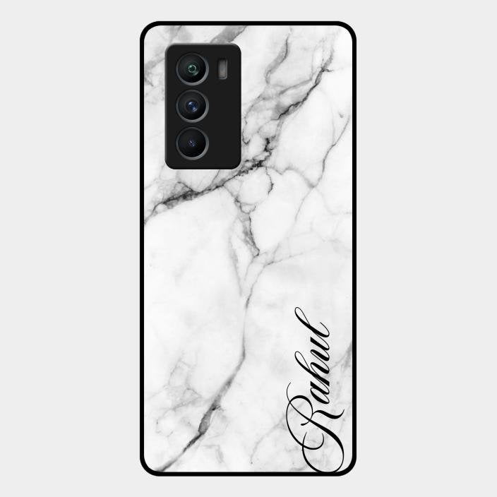 White Marble Patter Glass Case Cover For Iqoo 9 Se 5G