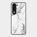 White Marble Patter Glass Case Cover For Iqoo Z10 Lite