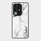 White Marble Patter Glass Case Cover For iQOO Z10x 5G