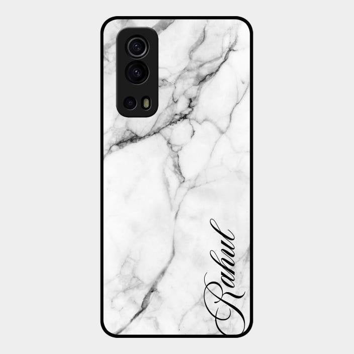 White Marble Patter Glass Case Cover For Iqoo Z3 5G