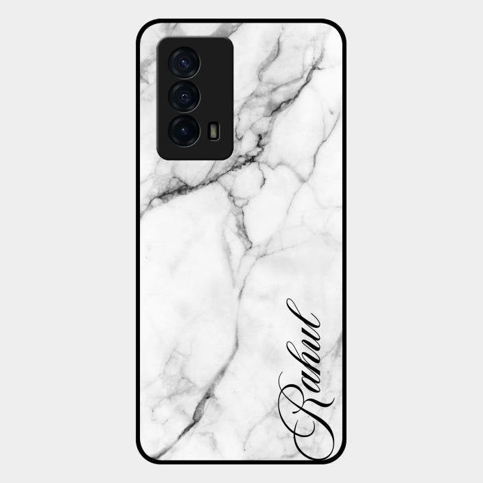 White Marble Patter Glass Case Cover For Iqoo Z5 5G