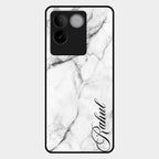 White Marble Patter Glass Case Cover For Iqoo Z7 Pro 5G