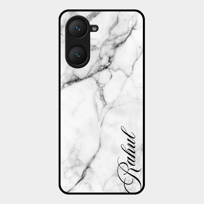 White Marble Patter Glass Case Cover For Iqoo Z9 Lite 5G
