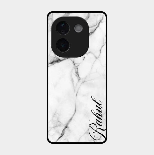 White Marble Patter Glass Case Cover For Iqoo Z9S Pro 5G
