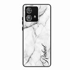 White Marble Patter Glass Case Cover For Motorola Edge 40 5G