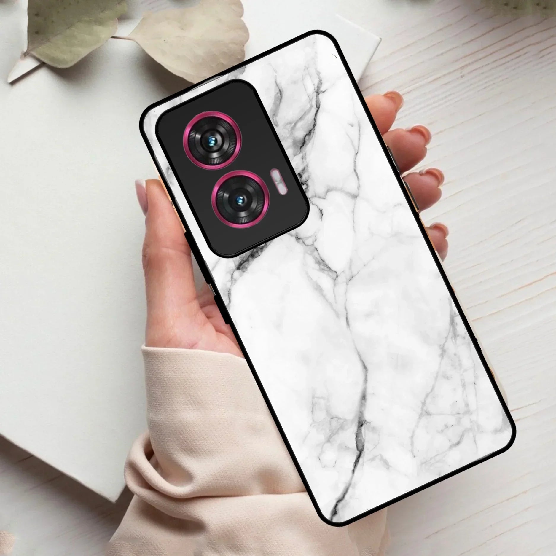 White Marble Patter Glass Case Cover For Motorola