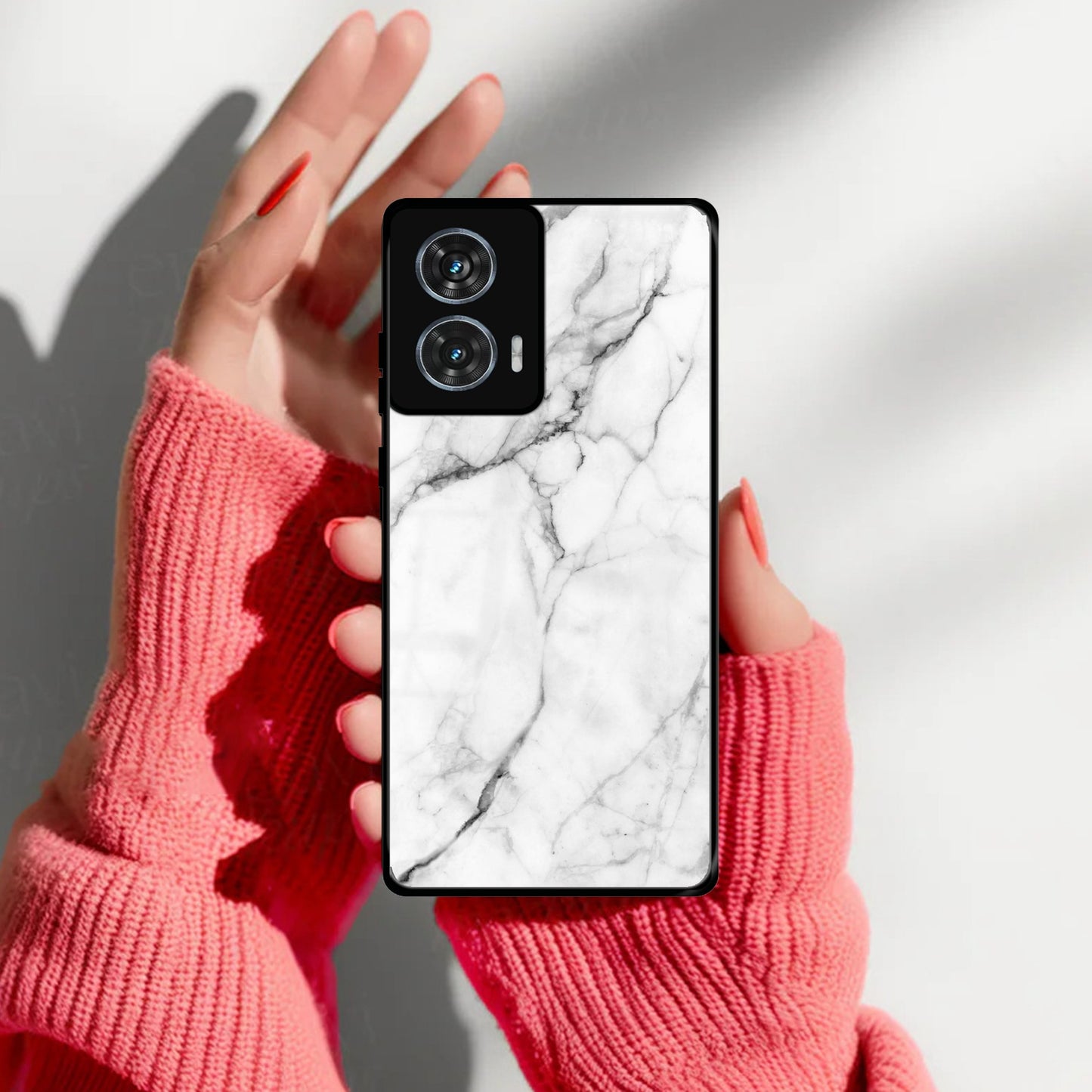 White Marble Patter Glass Case Cover For Motorola