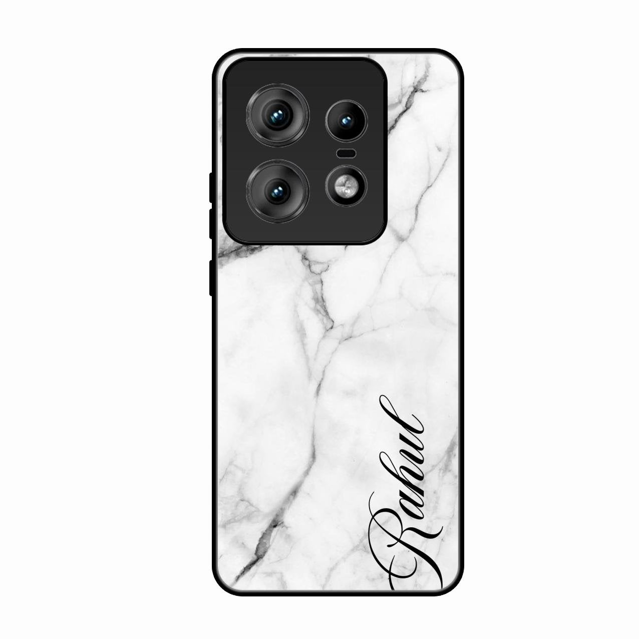 White Marble Patter Glass Case Cover For Motorola Edge 50 Pro