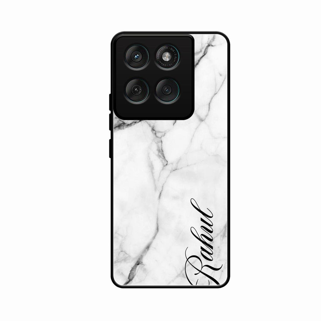 White Marble Patter Glass Case Cover For Motorola G67 Power 5G