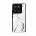 White Marble Patter Glass Case Cover For Motorola G67 Power 5G