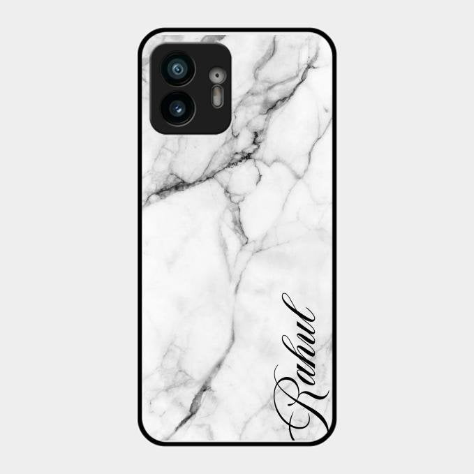 White Marble Patter Glass Case Cover For Nothing Phone 2