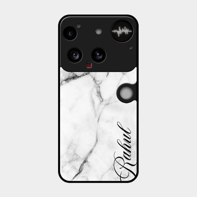White Marble Patter Glass Case Cover For Nothing Phone 3 5G