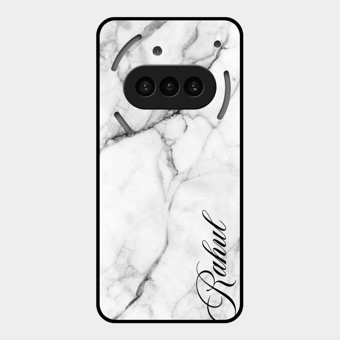 White Marble Patter Glass Case Cover For Nothing Phone 3A 5G
